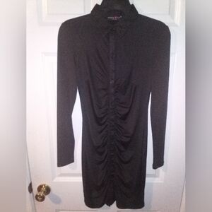 Absolutely Love It Black Ruched Button Down Long Sleeve Mini Dress Size Medium